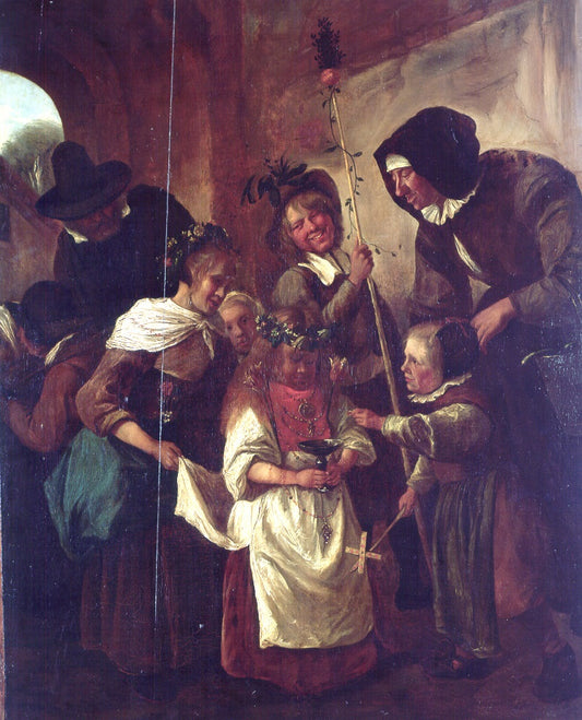 A Children's Festival (The May Queen), vintage artwork by After Jan Havicksz. Steen, 12x8" (A4) Poster