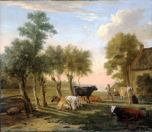 Cows in the Pasture at a Farm, vintage artwork by Paulus Potter, 12x8" (A4) Poster
