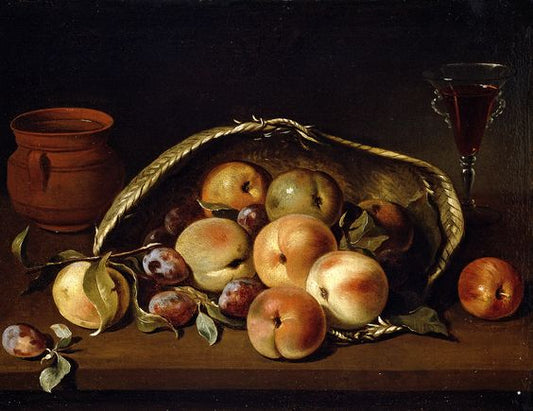 Cesto de malocotones y ciruelas,, vintage artwork by Pedro de Camprobin, 12x8" (A4) Poster