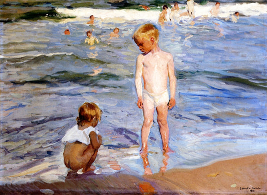 Afternoon Sun, Valencia Beach, vintage artwork by Joaquin Sorolla y Bastida, 12x8" (A4) Poster