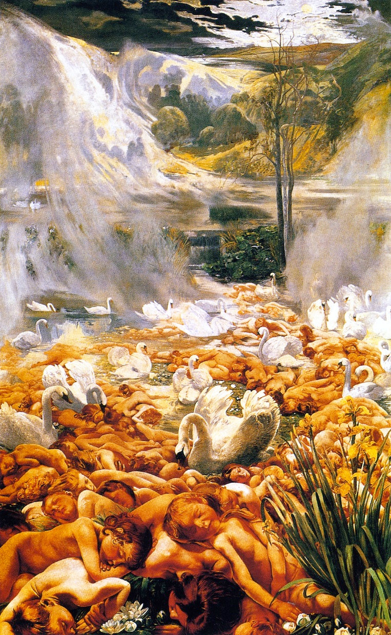 The Lake, the Sleeping Water, vintage artwork by Leon  Frederic, 12x8" (A4) Poster
