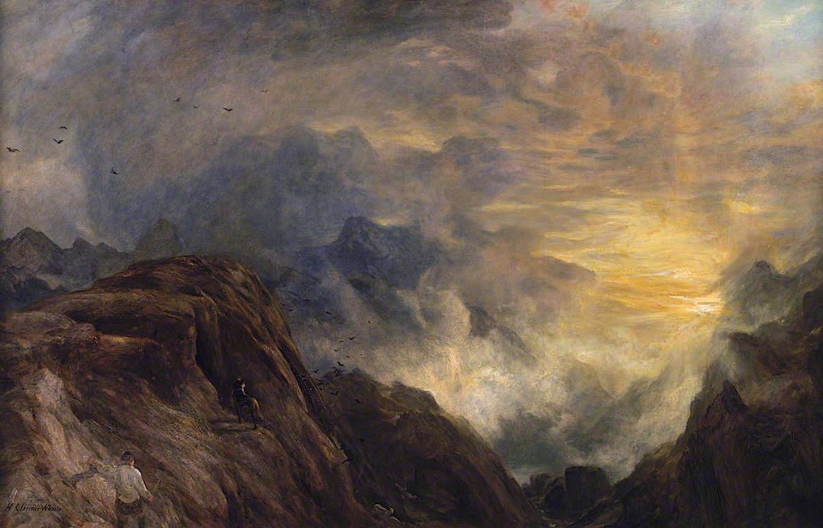 Mountain Mist, Sun Rise, vintage artwork by Henry Clarence Whaite, 12x8" (A4) Poster