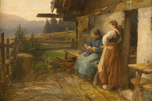 Old and Young Milkmaids, vintage artwork by Emil Rau, 12x8" (A4) Poster