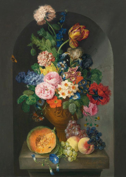 Still life with flowers and fruit, vintage artwork by Franz Xavier Petter, A3 (16x12") Poster Print