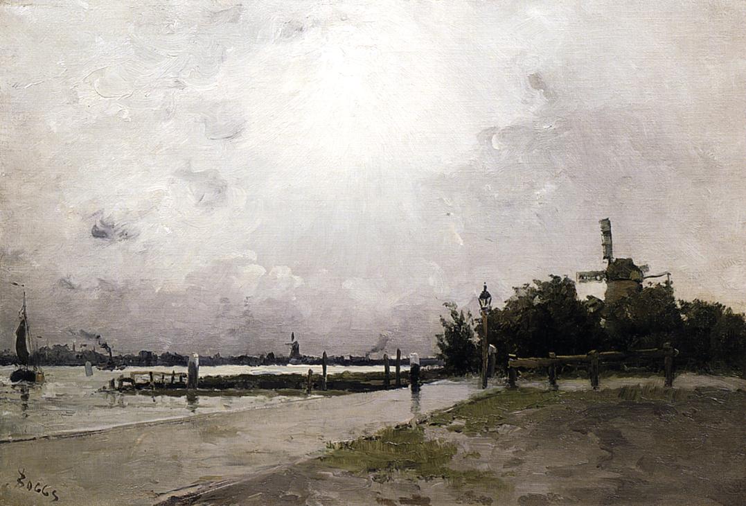 Windmill on the Coast, Holland, vintage artwork by Frank Myers Boggs, 12x8" (A4) Poster