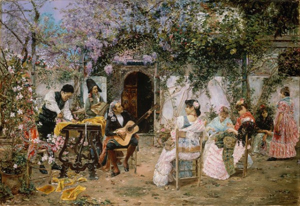 Tailors and Guitarist in the Garden, vintage artwork by Jose Gallegos y Arnosa, 12x8" (A4) Poster