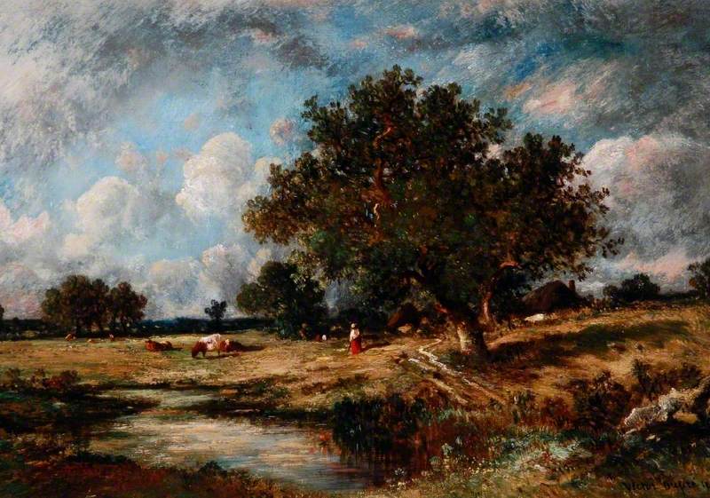 Landscape with Cows and Figures, vintage artwork by Leon-Victor Dupre, A3 (16x12") Poster Print