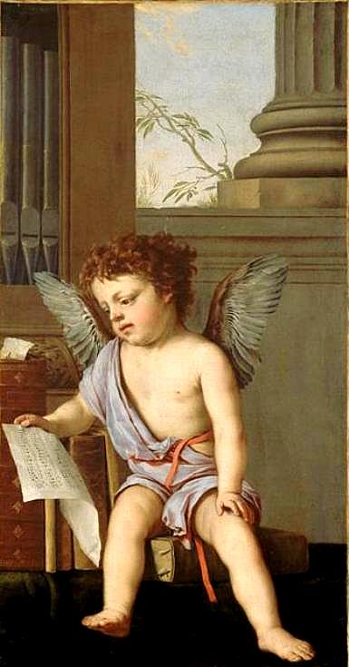 Putto Singing, vintage artwork by Laurent de La Hyre, 12x8" (A4) Poster