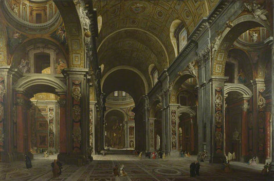 Interior of St Peter's in Rome, vintage artwork by Giovanni Paolo Panini, 12x8" (A4) Poster