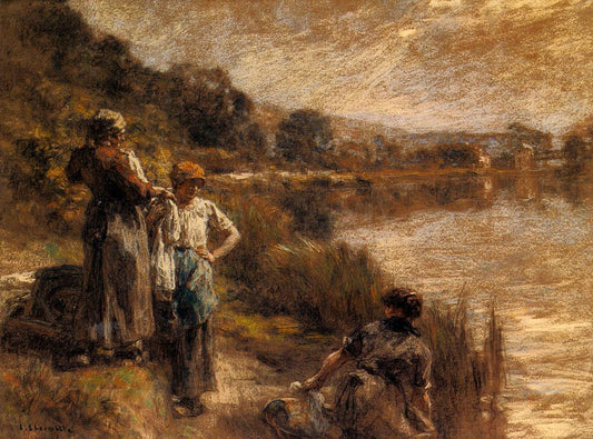 erwomen on the Banks of the Marne by Léon Augustin Lhermitte,16x12(A3) Poster