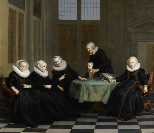 The Regentesses of the Civil Orphan House in Amsterdam, vintage artwork by Jacob Adriaensz. Backer, 12x8" (A4) Poster