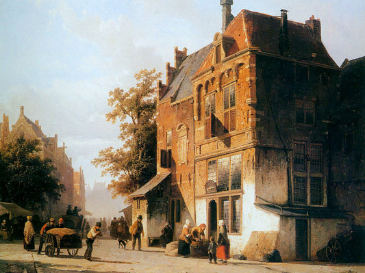 Westermarket in Amsterdam, vintage artwork by Cornelis Springer, A3 (16x12") Poster Print