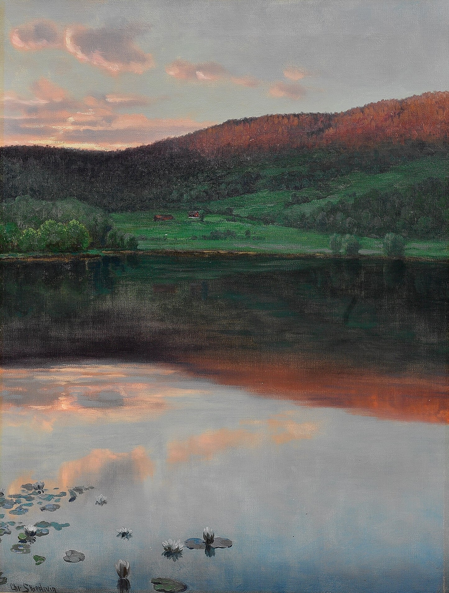 Evening Landscape in Eggedal, vintage artwork by Christian Skredsvig, 12x8" (A4) Poster