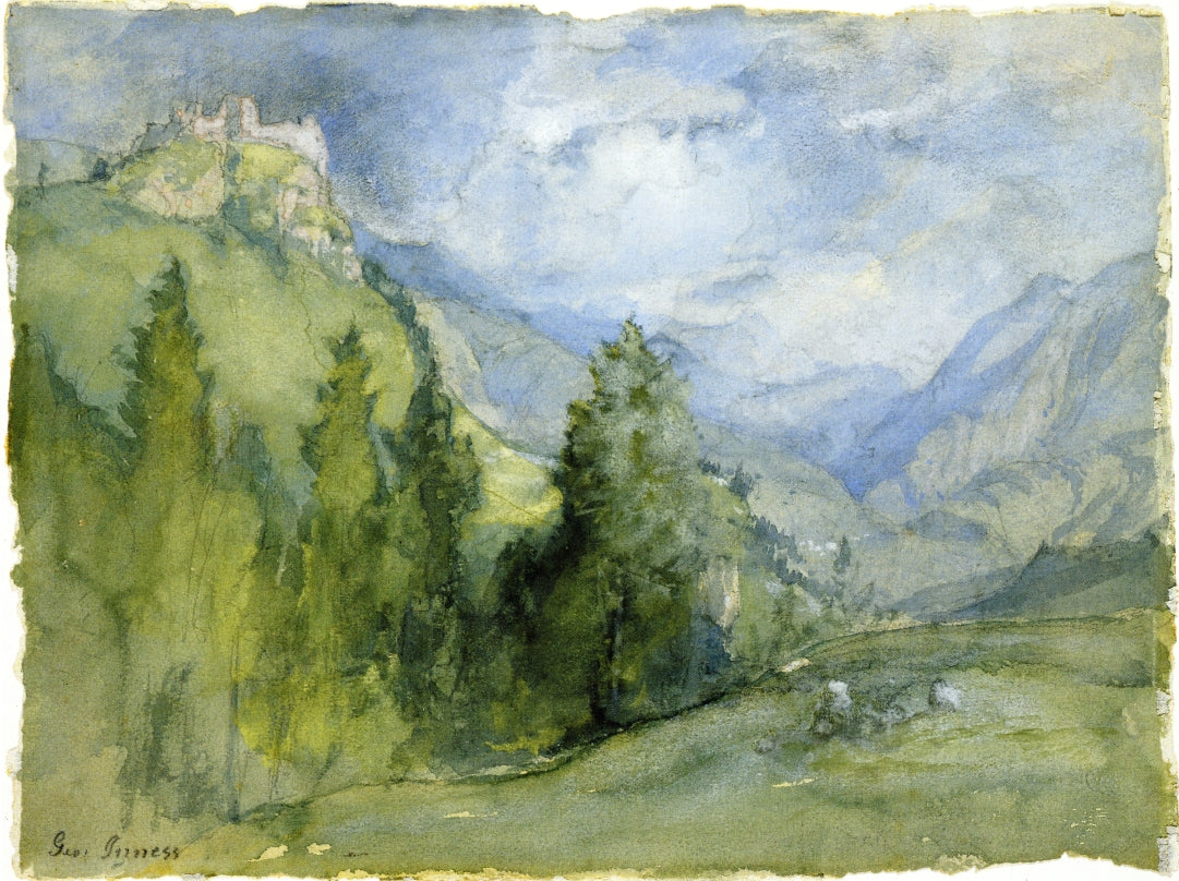 Castle in the Mountains, vintage artwork by George Inness, 12x8" (A4) Poster