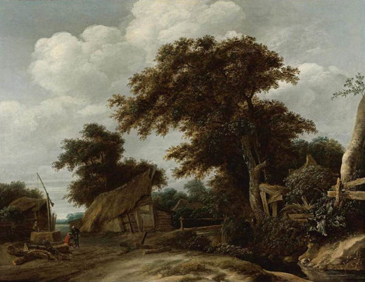 Landscape with Farmyard and a Figure by  a Well, vintage artwork by Cornelis Gerritsz. Decker, 12x8" (A4) Poster