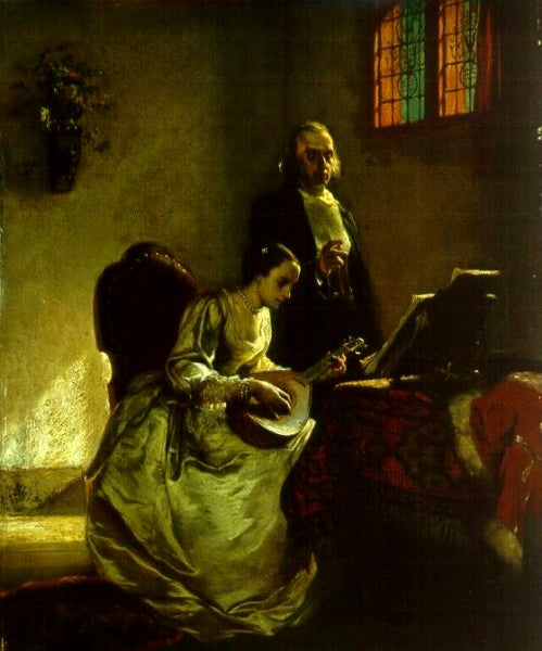 A Lesson of music, vintage artwork by Pierre Charles Comte, 12x8" (A4) Poster