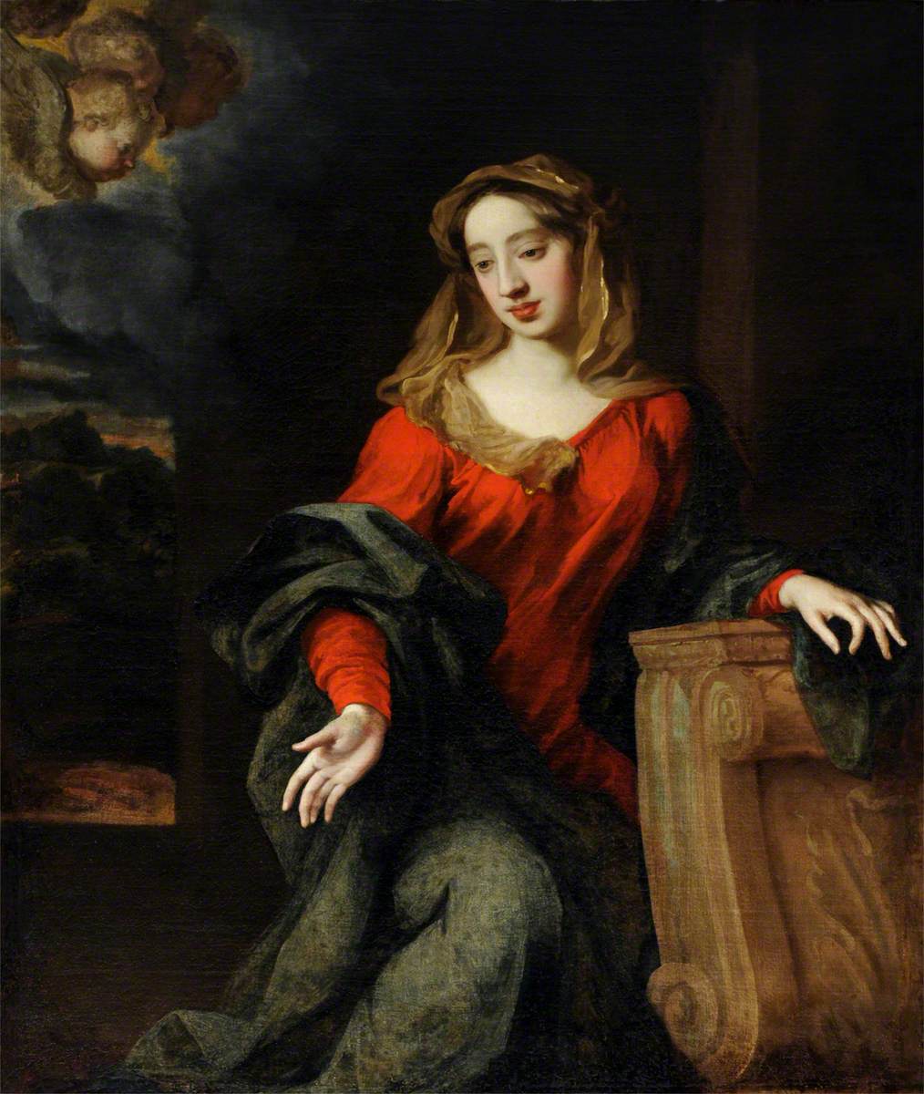 Possibly Lady Mary Butler (1646–1710), Duchess of Devonshire, as the Virgin Annunciate, vintage artwork by Willem Wissing, 12x8" (A4) Poster