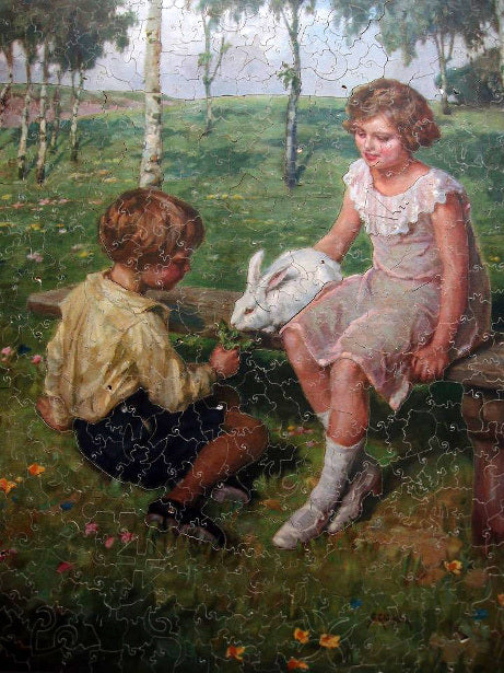 Children with a Rabbit by Simon Glucklich,A3(16x12")Poster