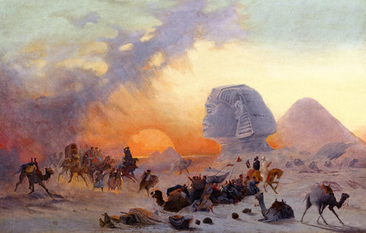 A Caravan Fleeing from a Desert Simoom near the Sphinx, vintage artwork by Ippolito Caffi, A3 (16x12") Poster Print