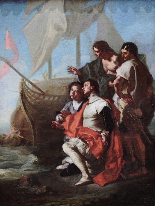 Christopher Columbus Arrives in America, vintage artwork by Francesco Solimena, 12x8" (A4) Poster