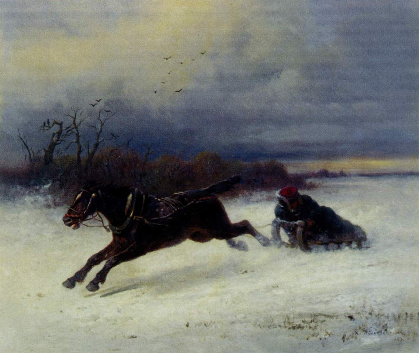 The Sleigh Ride, vintage artwork by Nikolai Sverchkov, A3 (16x12") Poster Print
