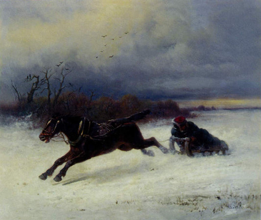 The Sleigh Ride, vintage artwork by Nikolai Sverchkov, A3 (16x12") Poster Print