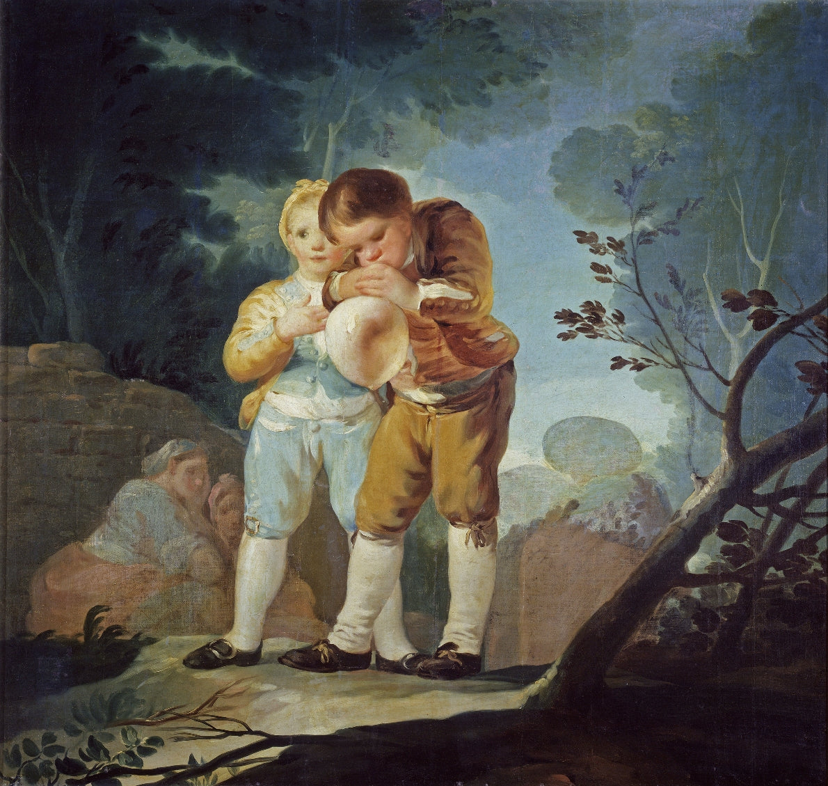 Children Blowing Balloons, vintage artwork by Francisco de Goya y Lucientes, 12x8" (A4) Poster