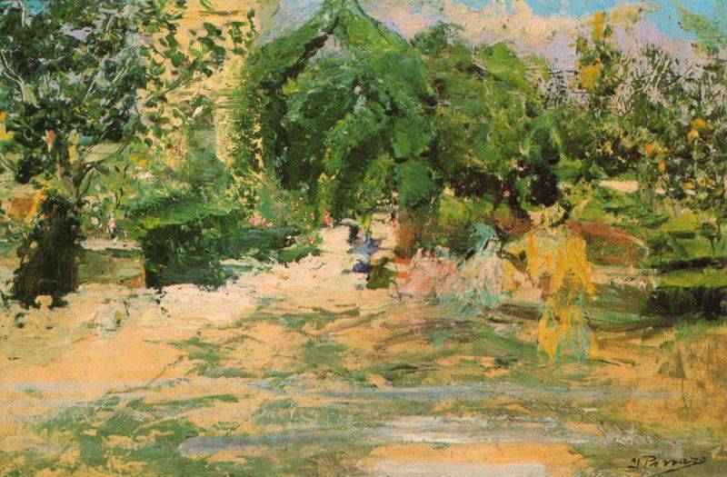 Alameda De Valencia, vintage artwork by Ignacio Pinazo Camarlench, 12x8" (A4) Poster
