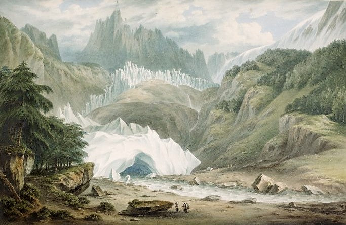 Glacier of Montanvert, Chamonix, vintage artwork by John Warwick Smith, 12x8" (A4) Poster
