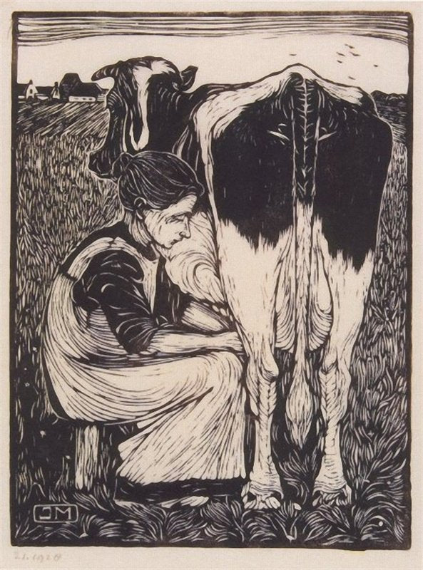 Milking the Cow, vintage artwork by Jan Mankes, 12x8" (A4) Poster