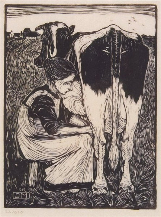 Milking the Cow, vintage artwork by Jan Mankes, 12x8" (A4) Poster