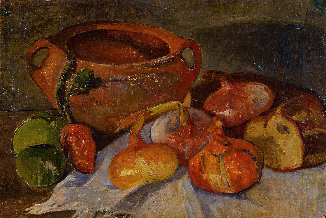 Still Life: Pit, Onions, Bread and Green Apples, vintage artwork by Jacob Meyer de Haan, 12x8" (A4) Poster
