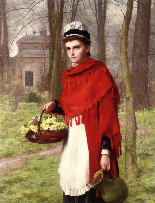 Primroses: Castle Priory, vintage artwork by James Hayllar, R.B.A., 12x8" (A4) Poster