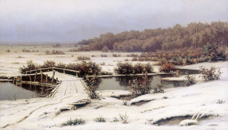Early Snow, vintage artwork by Efim Efimovich Volkov, 12x8" (A4) Poster