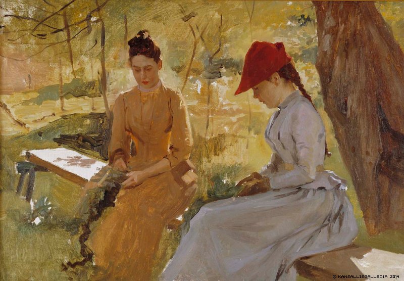 Girls Binding Garlands by Albert Edelfelt,A3(16x12")Poster