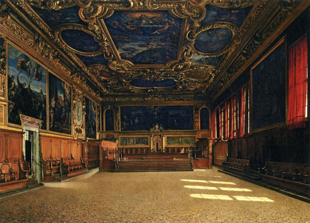 Sala Del Sanato, Palazzo Ducale, Venezia, vintage artwork by Josef Theodor Hansen, 12x8" (A4) Poster