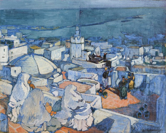 On the Terraces of the Casbah, Algiers, vintage artwork by Leon Cauvy, 12x8" (A4) Poster