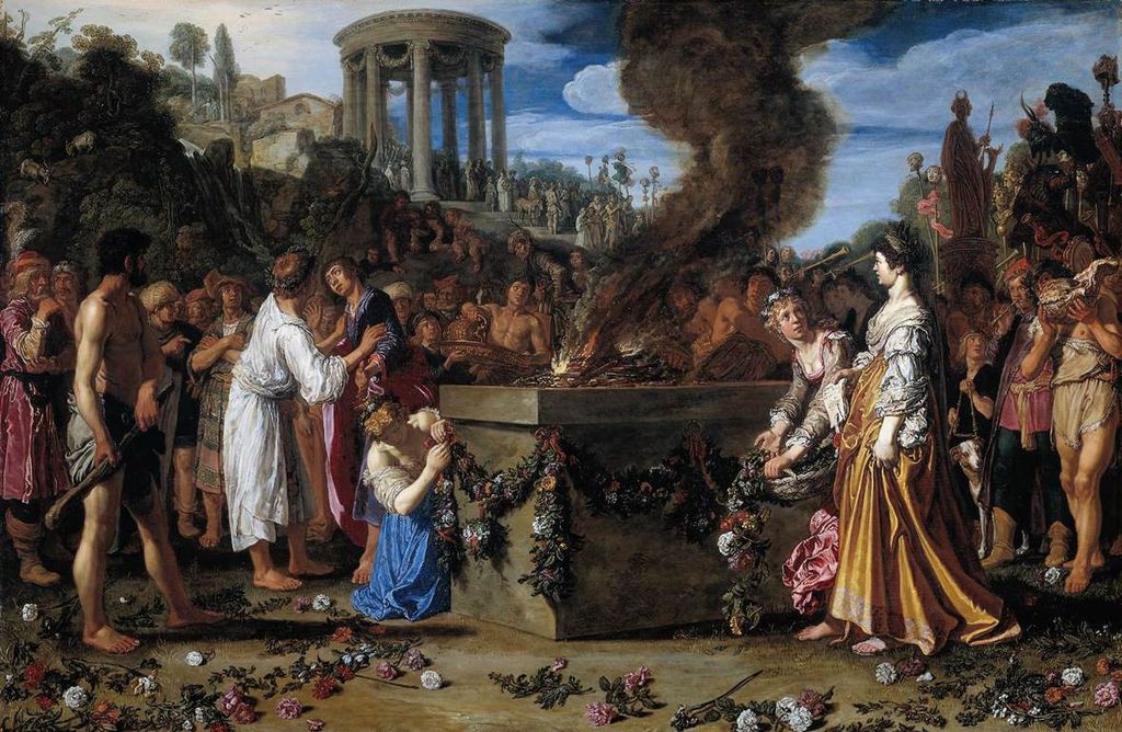 Orestes and Pylades Disputing at the Altar, vintage artwork by Pieter Lastman, 12x8" (A4) Poster
