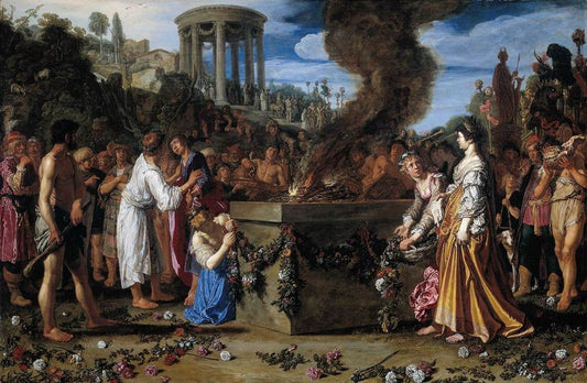 Orestes and Pylades Disputing at the Altar, vintage artwork by Pieter Lastman, 12x8" (A4) Poster