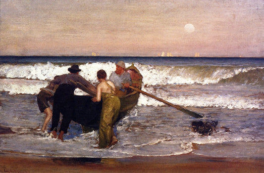 Pushing Off the Boat at Sea Bright, New Jersey, vintage artwork by Louis Comfort Tiffany, 12x8" (A4) Poster