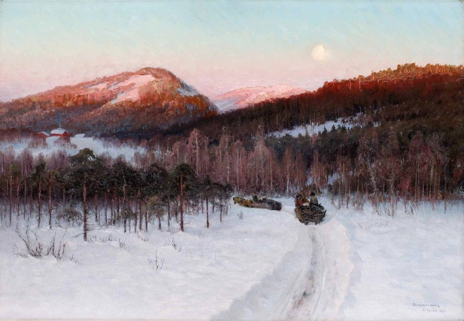 The Sleigh Ride, vintage artwork by Anshelm Schultzberg, 12x8" (A4) Poster