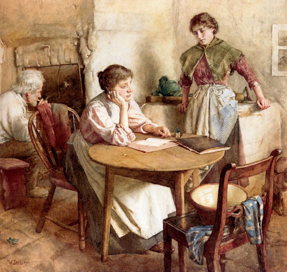 Thoughts Far Away, vintage artwork by Walter Langley, R. I., 12x8" (A4) Poster