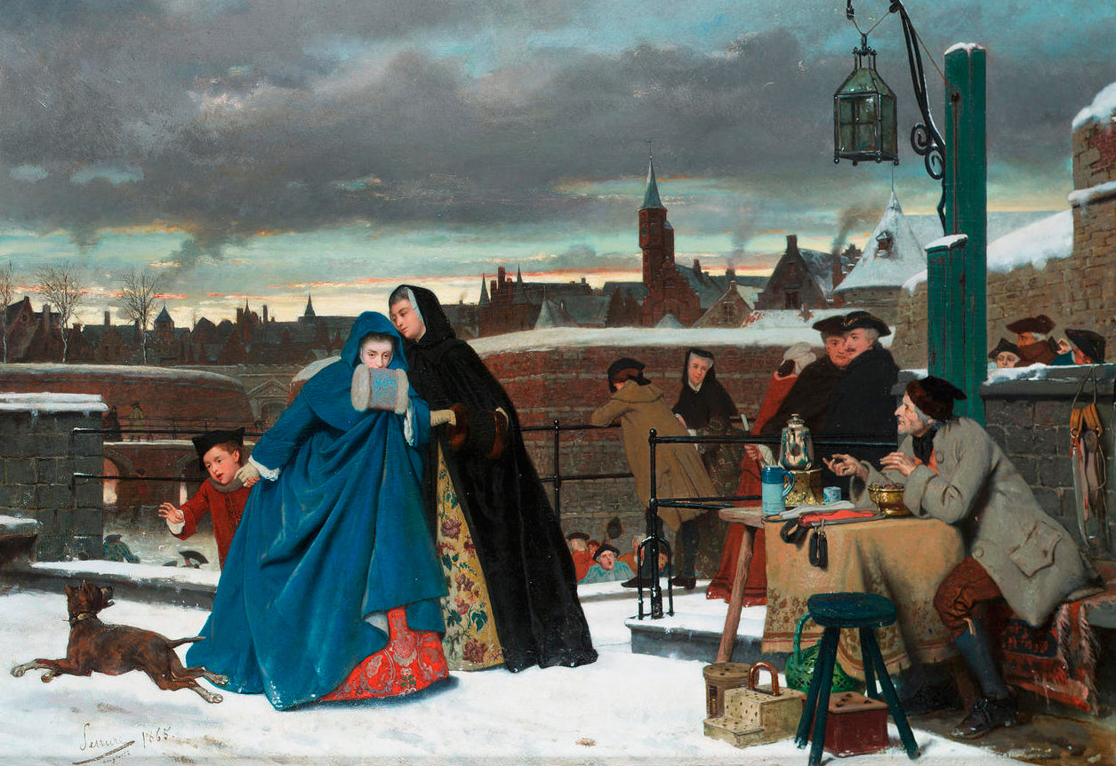 A winter outing, vintage artwork by Auguste Serrure, 12x8" (A4) Poster