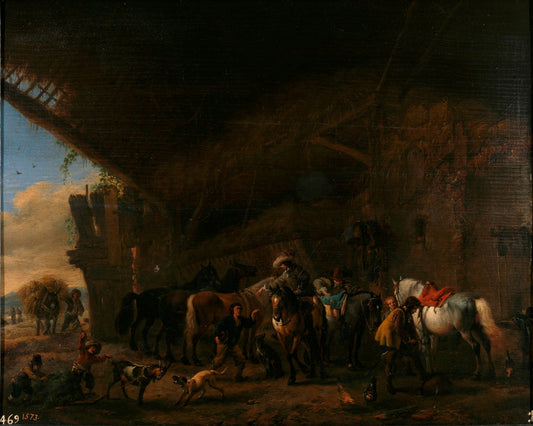 Coming out of an Inn, vintage artwork by Philips Wouwerman, 12x8" (A4) Poster