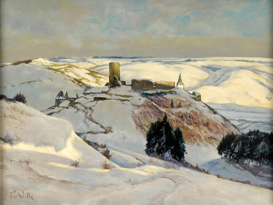 Castle Reiferscheid in Winter, vintage artwork by Fritz von Wille, 12x8" (A4) Poster