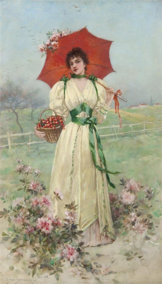 Girl with Red Umbrella by Emile Eisman-Semenowsky,A3(16x12")Poster