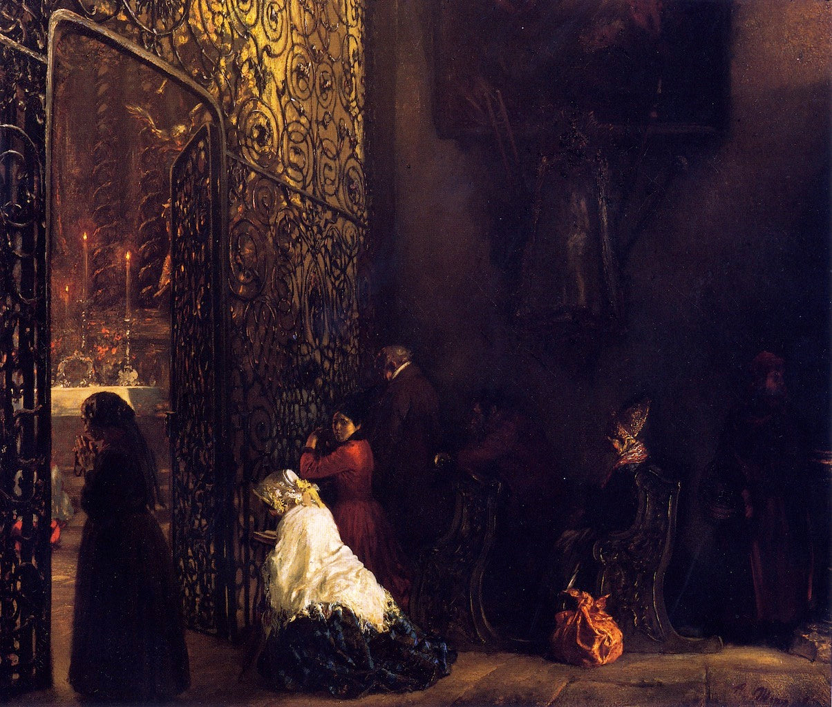 Early Mass in a Salzburg Church, vintage artwork by Adolph von Menzel, A3 (16x12") Poster Print