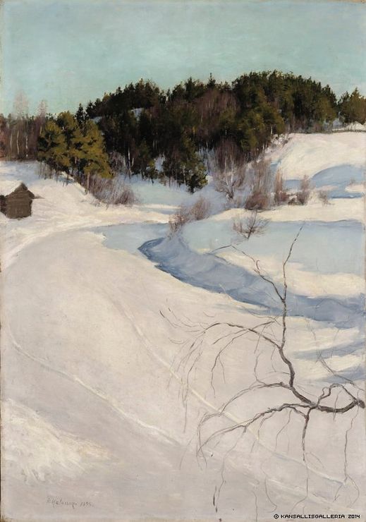 Winter Landscape, Myllykylä, vintage artwork by Pekka Halonen, 12x8" (A4) Poster