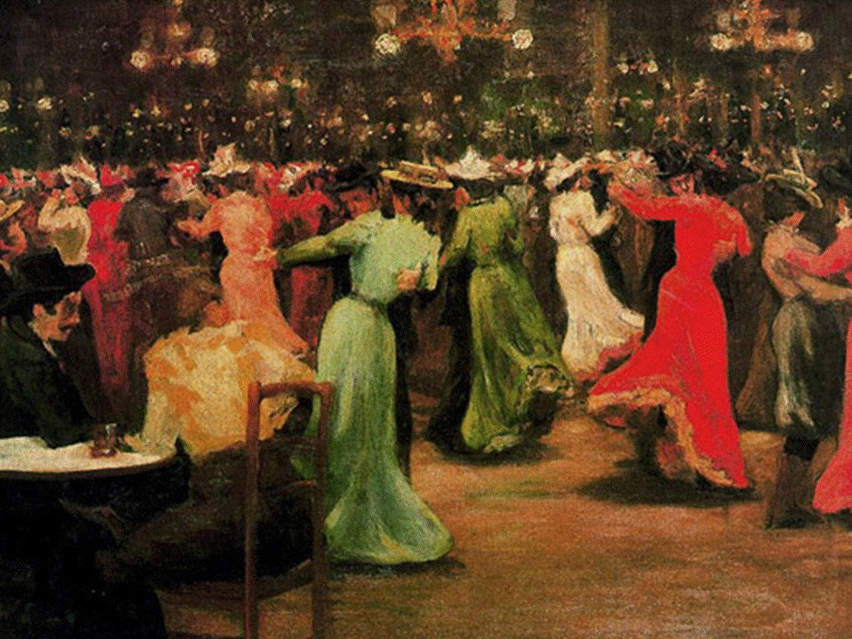Ball at the Moulin de la Galette, vintage artwork by Pere Ysern i Alie, 12x8" (A4) Poster