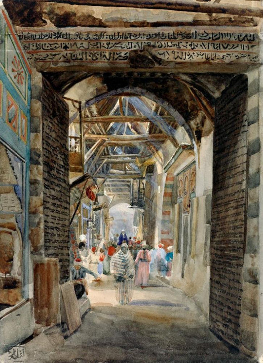 Bazaar in Damascus, vintage artwork by Gustav Bauernfeind, 12x8" (A4) Poster